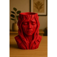Store 3D Baskı Ağlayan Kadın Büst Saksı - Sanatsal Dekoratif Saksı - Kırmızı