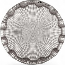 Store Osmanlı Motifli Yuvarlak Metal Servis Tepsisi – 6 Kişilik Sunum Tepsisi, 35 Cm, 495 G, Gold ve Gümüş Renk Seçeneği (Gümüş Grisi)