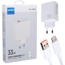 Store Weko WK-27876 M11 Beyaz 33 Watt Turbo USB Şarj Başlık Adaptörü + Type-C Kablo