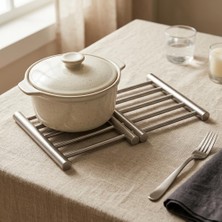 Store Paslanmaz Çelik Ayarlanabilir Açılır Kapanır Nihale, Katlanabilir Tencere Tava Çaydanlık Altlığı, Sıcak Kap Standı, Kapalı 20X24 cm Açık 20X37 cm