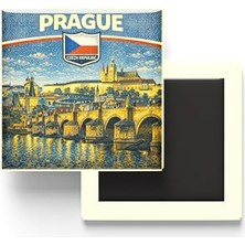 Orevio Retro Çekya Prag Şehri Temalı Vintage Buzdolap Magneti, 9x9 cm