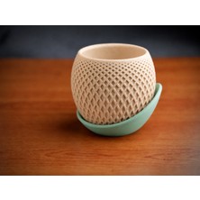 Store 3D Baskı Küre Saksı - Kafes Dokulu Iki Parçalı Dekoratif Saksı - Bej-Mint