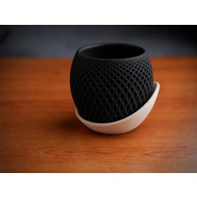 Store 3D Baskı Küre Saksı - Kafes Dokulu Iki Parçalı Dekoratif Saksı - Siyah-Bej