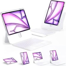 Orevio Klavye, iPad Air 11 Inç 5/6/7/8 Nesil Uyumlu 360 Dönebilen Standlı Darbe Korumalı Bluetoothlu Işıklı (Beyaz)