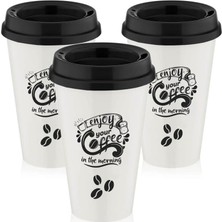 Store Enjoy Your Coffee Baskılı Kapaklı Plastik Bardak, 3'lü Set Kahve Bardağı