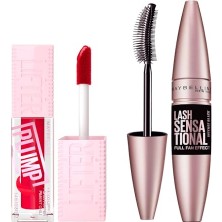 Orevio Lifter Plump Dudak Parlatıcısı 004 Red Flag & Lash Sensational Yelpaze Etkili Intense Black Maskara Makyaj Seti