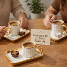 Store 6’lı Gold Beyaz Türk Kahvesi Fincan Seti – Altın Detaylı Kahve Yanı Tabaklı, Porselen Fincan ve Sunum Tabağı Takımı