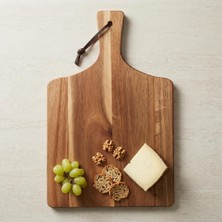 Store Deri Asma Ipli Akasya Ahşap Sunum Tahtası, 40 × 28 × 1,5 Cm, 25 cm Gövde Yüksekliği, Saplı Dikdörtgen Servis Tabağı, Peynir ve Atıştırmalık Sunumu, 1 Adet