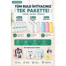 Store 13’lü Mini Yazıcı Termal Rulo Seti Çocuk Kamera Baskı Kağıdı 5 Yapışkanlı 5 Düz Beyaz 3 Renkli