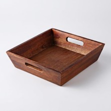 Store Akasya Ahşap Ekmek Sepeti 25 x 25 Cm, Kulplu Kare Sunum Sepeti, Kahvaltı, Ekmek, Kruvasan, Meyve ve Sofra Sunumu Için Dekoratif Ahşap Servis Sepeti