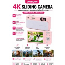 Store Dijital Kamera 4K Hd 48MP 8x Zoom Flaşlı Kayar Retro Video Kamera 2.4’’ Ekran 64GB Sd Kart Hediyeli Pembe