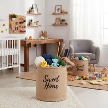 Store "sweet Home" Yuvarlak Jüt Düzenleyici Sepet (Çap 32CM, Yükseklik 36CM) – Krem Renk Katlanabilir Kumaş Kulplu Organizer | Büyük Boy, Çamaşır, Battaniye ve Ev Tekstili Sepeti