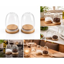 Store 2'li Cam Baharatlık Seti – Bambu Tabanlı Tuzluk ve Karabiberlik, Şık Masa Üstü Baharat Kabı Oval