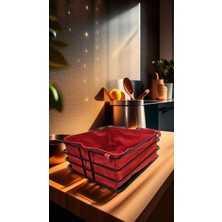 Store Singl Siyah Metal Kare Ekmeklik ve Meyvelik Lüx Kumaş Ekmek Sepeti Kırmızı
