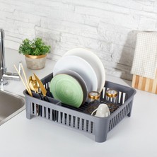Store Portatif Kaşıklık Bölmeli Bulaşıklık | Tezgah Üstü Bulaşık Kurutmalık | 4 Renk Seçeneği | Dayanıklı Abs Plastik Malzeme (42X33X12CM) (Gri)