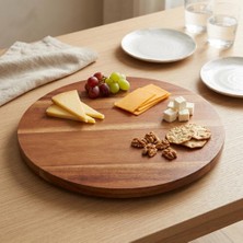 Store 360° Dönerli Akasya Ahşap Sunum Tablası, 30 cm Çap, 2 cm Kalınlık, Yuvarlak Servis Tepsisi, Doğal Kahverengi, Kahvaltı, Peynir ve Atıştırmalık Sunumu Için, 1 Adet