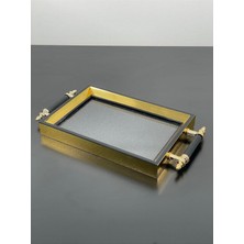 Store Lüks Gold Detaylı Simli Sunum Tepsisi Yaldızlı Tepsi 32 * 17CM