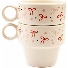 Store Kurdela Tasarımlı 2'li Espresso Bardak Seti - Hediye Seramik Fincan