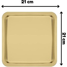 Store Paslanmaz Çelik Sunum Tepsisi, Gold, 21X21 Cm, Çay Kahve Pasta Tatlı Servisi, 2 Adet