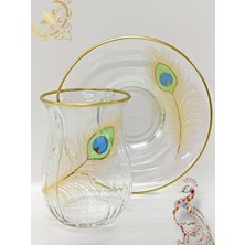Store Altın Tavus Kuşu Desenli 6 Kişilik Çay Seti