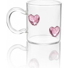 Store 3D Pembe Kristal Kalp Figürlü Şeffaf Cam Kupa – Romantik Kalp Kulplu Dekoratif Bardak