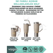 Store Vagonlife Tumbler 950ML Pipetli/pipetsiz Kullanım Fonksiyonel Kulplu Paslanmaz Çelik Termos (Açık Mavi)