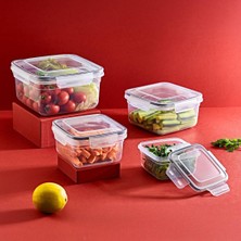 Store Şeffaf Kare Şekilli Iç Içe Geçebilen Saklama Kabı Seti Contalı Kapak Sızdırmaz Hava Geçirmez Kapaklı Gıda Saklama Takımı Erzak Meyve Kuruyemiş Bakliyat Kapları (3'lü Set (0,5l 0,9l 1,5l)