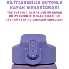 Store 600ML Kuromi Temalı Lisanslı Pipetli Kilitlenebilir Kapak Paslanmaz Çelik Termos Matara (Mor)