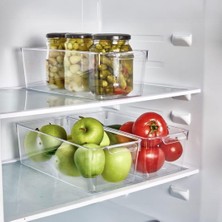 Store 1 Adet Kırılmaz Ultra Dayanıklı Buzdolabı Düzenleyici Organizer Kutu Şeffaf - Medıum Kiler Organizeri (14CM*32,5CM*10CM)