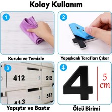 Store Yapışkanlı Kapı Numarası Küçük Boy 50 mm 5 cm Numara 4 Rakam Dört Sayı Siyah Renk Numaralar 1 Adet