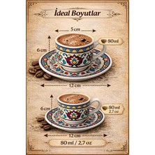 Store Renkli Desenli Porselen Türk Kahvesi Fincan Takımı, 2’li Set, Geleneksel Kahve Kültürünü Yansıtan Şık Fincan ve Tabak, Ev ve Ofis Kullanımına Uygun, 80 ml