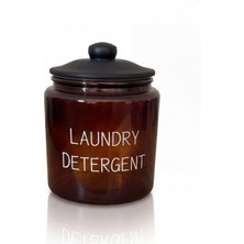 Store Laundry Detergent Yazılı 900 ml Amber Cam Deterjan Kavanozu, Siyah Kapaklı Banyo ve Çamaşır Düzenleyici