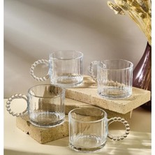 Store 6'lı Cam Boncuk Kulplu Bardak Seti – 130 ml Şeffaf Kupa Bardak, Çay Kahve Su Meşrubat Için Şık ve Dayanıklı Tasarım