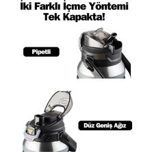 Store Tkk Büyük Boy 1000ML Pipetli/pipetsiz Kullanım Askılı Paslanmaz Çelik Termos Matara (Siyah)