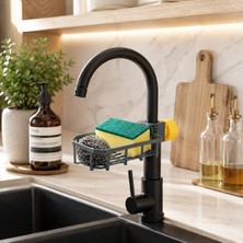 Store Ayarlanabilir Musluk Kenarı Süngerlik ve Sabunluk - Pratik Lavabo Düzenleyici Mutfak Organizatörü - Deliksiz Kurulum Bulaşık Süngeri, Tel ve Bez Askısı