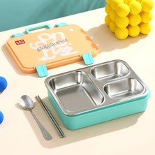 Store Beslenme Kutusu Paslanmaz Çelik - 700 ml 3 Bölmeli Taşıma Kulplu Çocuk Beslenme Kabı (Turuncu)