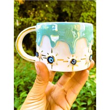 Store Kalite 24 Ayar Kaplama El Yapımı Kupa 220 ml Nazarlı Kupa Evil Eye Mug 22ERR