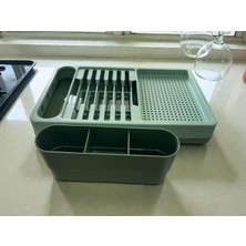 Store Bulaşık Kurutma Sepeti Su Tahliyeli Mutfak Düzenleyici Tabak Bardak Kurutmalık Organizer (Yeşil)