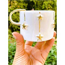 Store Premium Kalite 24 Ayar Altın Kaplama Yıldız Kabartmalı El Yapımı Mug 220 ml Christmas Star