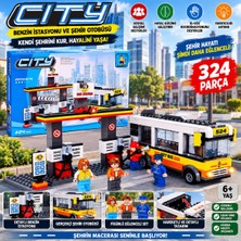 Trust Store Benzin Istasyonu ve Şehir Otobüsü 324 Parçayapım Seti  Figürlü Eğlenceli Yapboz Blok Oyuncak