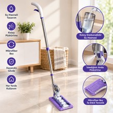Çemi Püskürtmeli Su Hazneli Sprey Mop Temizlik Seti - Mikrofiber Bezli Yer Yıkama Mopu (Mor)