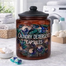 Store 3,8 L Cam Deterjanlık Kavanoz – Amber Renk, Kapaklı “laundry Detergent Capsules” Saklama Kabı, Çamaşır Deterjan Kapsülü ve Pod Düzenleyici