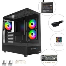 Orevio Xr Cam Panel Oyuncu Kasası Siyah + Alpha 80+ Bronze 850W Atx 3.1 Gen5.1 Psu + 6 Port Fan ve Argb Kontrolcü