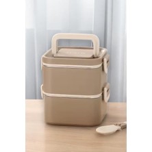 Store Bento 2 Katlı Taşınabilir Paslanmaz Çelik Yemek Kabı Termosu Lunch Box Kare Haki 1400ML