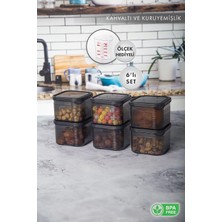 Store Erzak Saklama Kabı Sızdırmaz Kapak6'lı Set Füme -(Ölçü Kabı Hediyeli)