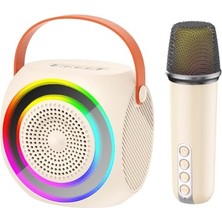 Orevio Mikrofon, Xo Kablosuz Bluetooth Hoparlör ve Karaoke F42 – 10W Güç, Rgb Işıklı, Tf Kart & USB Destekli, Taşınabilir Ses Sistemi-(11,2 * 7,8 * 11,3 Cm)-Bej