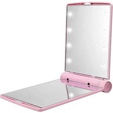 Orevio Katlanır Mini Işıklı Makyaj Aynası Cep Çanta Aynası 8 LED Pilli (23A 12V Pil Dahildir) Pembe 10 x 10