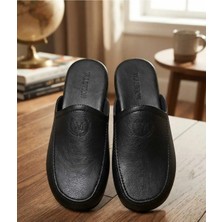 W-Luvion Armalı Deri Terlik W-126 Çeyizlik Comfort Taban Baba Damat Misafir Terliği