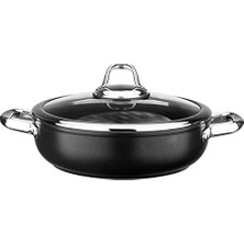 Orevio Titanium 26 cm Sığ Tencere, Çelik Kulp, Özel Çerçeveli Cam Kapak, Siyah