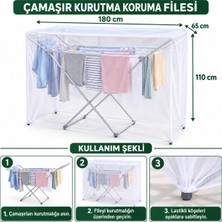 Magic Lady Fermuarsız Çamaşır Kurutma Koruma Filesi 180 × 65 × 110 cm – Lastikli Beyaz File